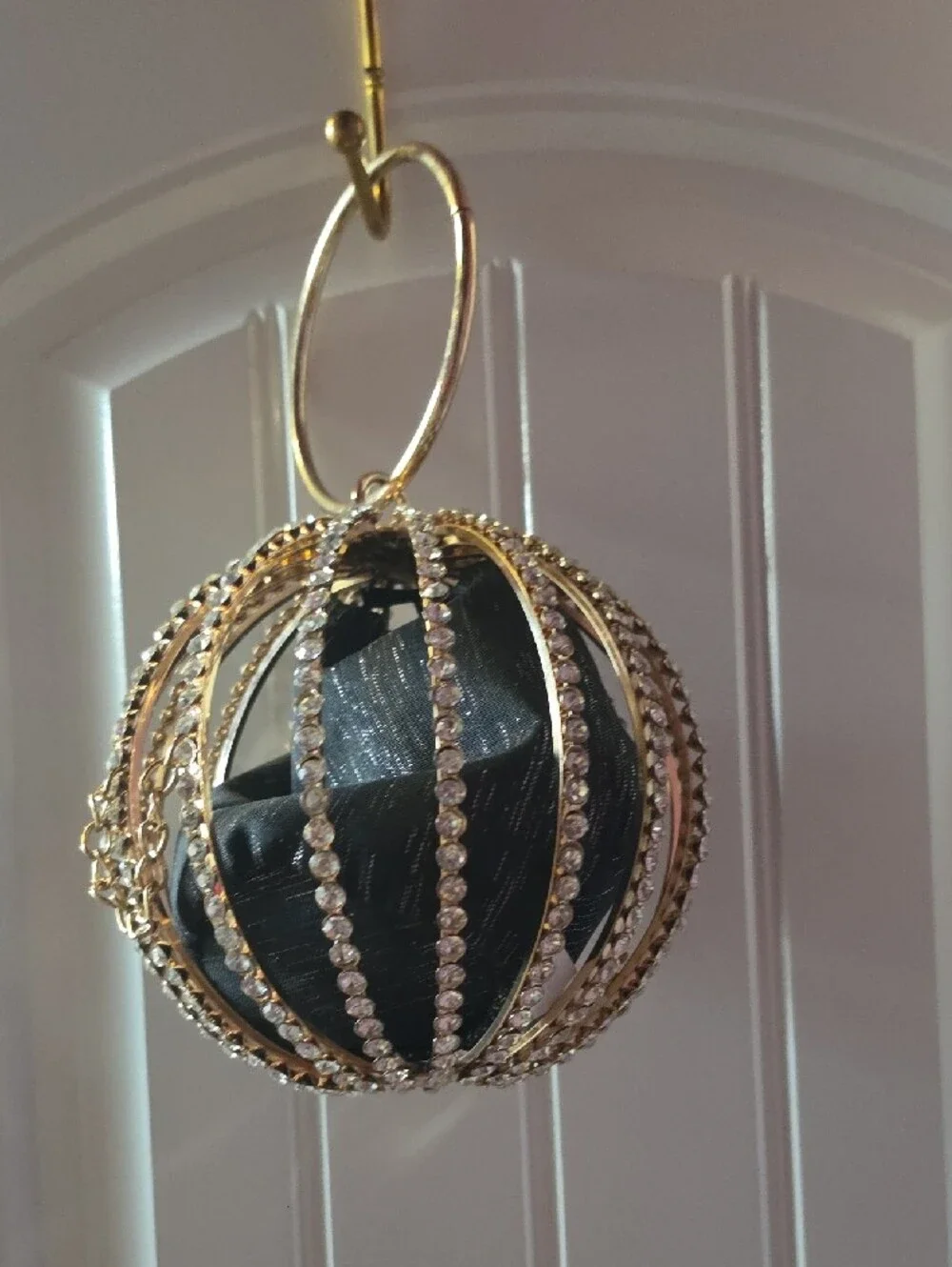 Gold Rhinestone Orb Clutch with Black Fabric Insert